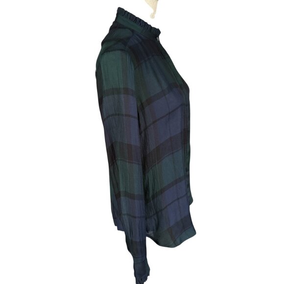 Loft Petite blue and green plaid long sleeve collared button down shirt SP - Picture 3 of 10